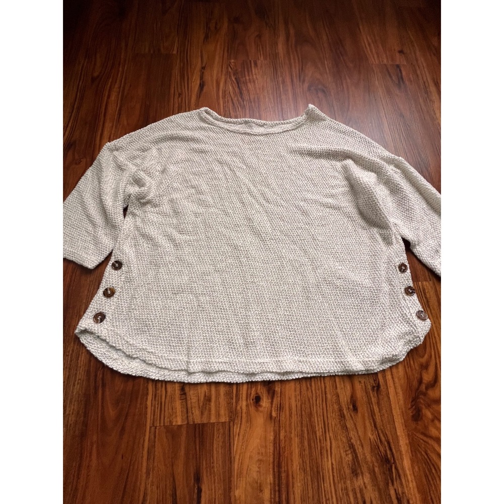 Unbranded Knit Sweater Women 2X Cream Excellent Side Button Texture Casual Boho